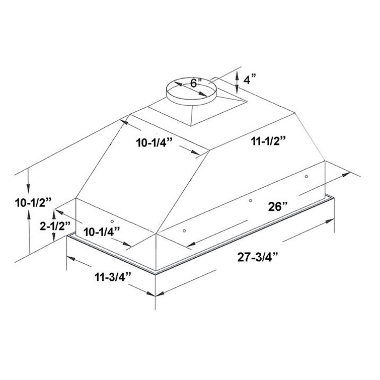 VictoryRangeHoods Victory Range Hoods 600 Cubic Feet Per Minute Ducted Insert Range Hood with
